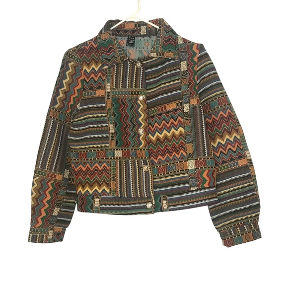 Geometric Patchwork Jacket | Boho Vintage-Style Tapestry Coat - Picture 1 of 12
